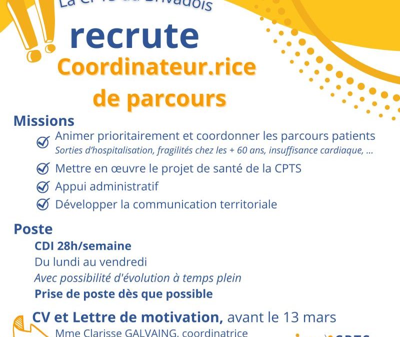 La CPTS du Brivadois recrute ! Coordinateur.rice de parcours